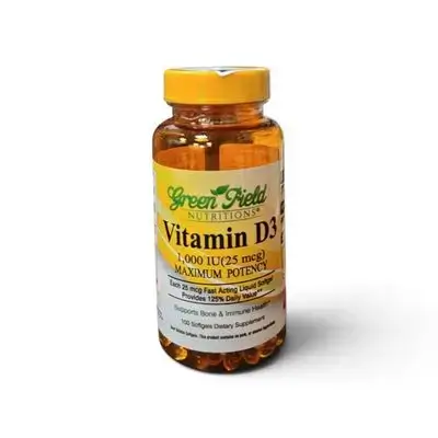 VITAMIN D3 1000 IU 100 SOFTGELS ... GREEN FIELD