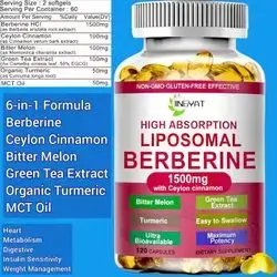 Berberine with Ceylon Cinnamon, Berberine, 1500mg, Bitter Melon, Turmeric, Green Tea Extract 50% EGCG, MCT Oil, for Metabolism, Immune, Digestive Health, Sugar Balance, High Absorption, 120 Softgels berberine