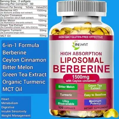 Berberine with Ceylon Cinnamon, Berberine, 1500mg, Bitter Melon, Turmeric, Green Tea Extract 50% EGCG, MCT Oil, for Metabolism, Immune, Digestive Health, Sugar Balance, High Absorption, 120 Softgels berberine 
