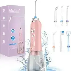 Water Dental Flosser Teeth Cleaner Pick, H2ofloss Cordless Portable Oral Irrigator,5 Mode IPX7 Waterproof Teeth Picks 300ML Rechargeable WaterFlosser for Home Travel (Pink)
