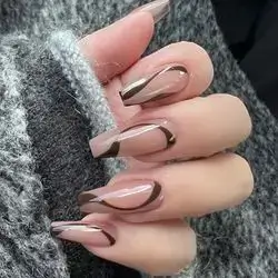 24pcs False Nails Nude Long Press on Nails Ballerina Fake Nails for Women