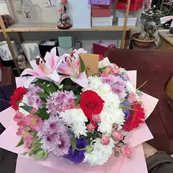 Pink Lily and Rose Bouquet