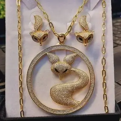 Fox design necklace with earrings for the elegant lady