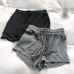 Tseoso Casual Simple Striped Ladies Home Comfortable Striped Shorts - Large