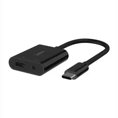 Belkin RockStar USB‑C to AUX 3.5 mm Audio + USB‑C Charge Adapter – Black