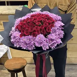 Red Rose and Purple Flower Bouquet