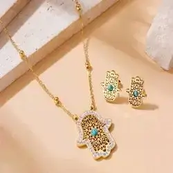 1set Gold-Plated Stainless Steel Hollow Flower