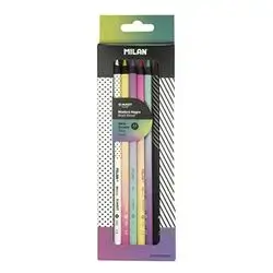 Mi̇lan Box 6 Thick Lead Round Colour Pencils Sunset, Black Wood