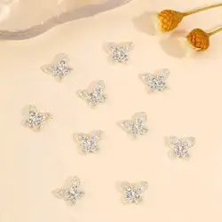 10pcs Nail Charms, Butterfly-Shaped Diamond-Encrusted Silver Nail Charms