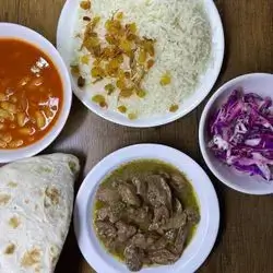 Rice and Chicken Liver with Bean Broth, Bread and Salad