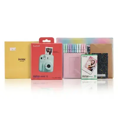 Fujifilm Instax Mini 12 Instant Camera Set with Clear Case - Mint Green - bundle