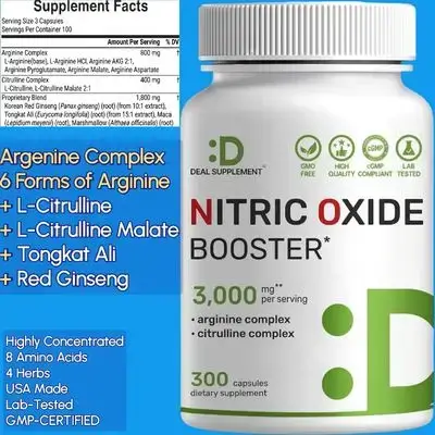 Nitric Oxide Booster, 3000mg, Ultra Concentrated, 12-in-1 Complex, Men & Women, Arginine, Citrulline, Korean Red Ginseng, Tongkat Ali, Maca Root, Marshmallow Root, Argenine AKG, Citrulline Malate, 300 Capsules Nitric Oxide