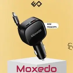 Moxedo 84W Car Charger with Retractable USB-C Cable – QC 3.0 | PPS | USB-C & USB-A