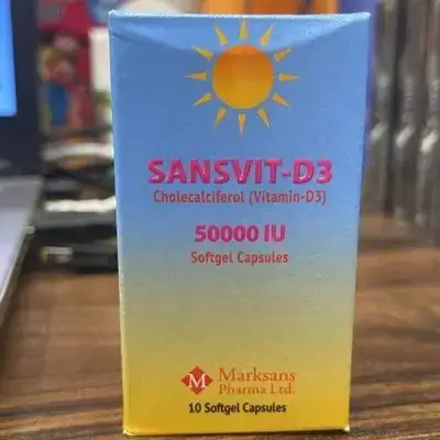 SANSVIT-D3 (Cholecalciferol / Vitamin-D3 50000 IU) 10 Softgel Capsules.