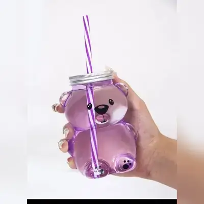 1pc Cute Bear Straw Cup, 350ml/11.8oz Travel Coffee Mug With Lid And Straw