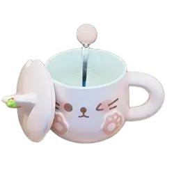 Cute Ceramic Cup with Lid and Spoon