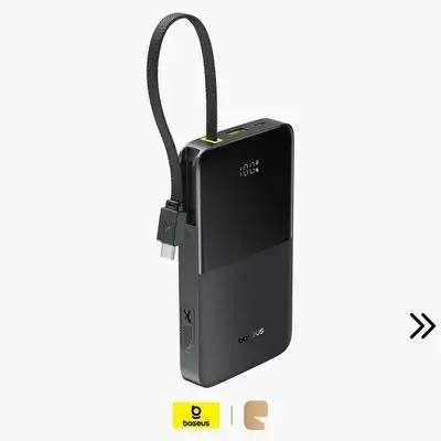 Baseus EnerFill FC51 Bipow 2 Pro Power Bank 10000mAh, 22.5W Fast Charging & Integrated USB-C Cable - Cosmic Black