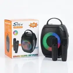 هذا المنتج هو مكبر صوت محمول من طراز Sing-e ZQS-W4107، يتميز بإضاءة ملونة وقدرة 8 واط.يأتي مكبر الصوت مع ميكروفونين لاسلكيين للكاريوكي.يعمل بتقنية البلوتوث ويدعم منافذ USB و TF Card و AUX.يتميز ببطارية قابلة للشحن ومقبض علوي لسهولة الحمل