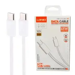 كابل بيانات وشحن سريع: كابل LDNIO LC902C من نوع USB-C إلى USB-C، مصمم لنقل البيانات والشحن السريع بقدرة تصل إلى 65 واط.