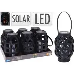 Solar Lantern Rattan Black Led