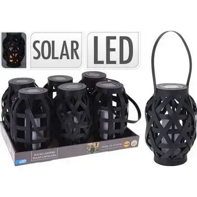 Solar Lantern Rattan Black Led