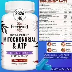 Mitochondrial Supplements with ATP, Vitamins, CoQ10 & PQQ & D-Ribose, Carnitine, More Effective Than Creatine + HMB & Nitric Oxide, Energy, Endurance, Strength, Recovery & Muscle, Anti-aging, Organic, 120 Caps ATP