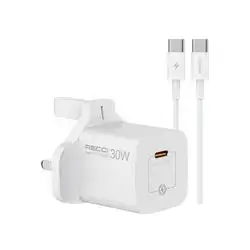 PD 30W Portable Power Charger Fast White Cable C To C