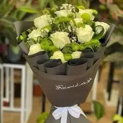 Bouquet Of White Roses, Accessories And Green Roses
