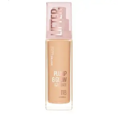 Maybelline New York Lifter Plump & Glow - Foundation - Plumps and Shines Instantly - Even, Lifted and Radiant Finish, Shade 118, 30 ml