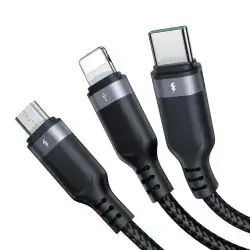 JOYROOM Multi-Use 3.5A Type-C To Lightning+Type-C+Micro 3-in-1 Data Cable 0.3m Black