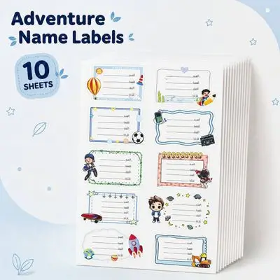 Book & Notebook Name Labels – 10 Sheets • 100 Stickers