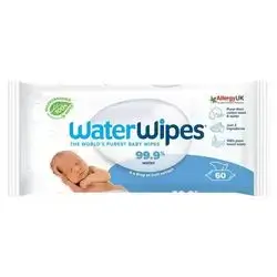 WaterWipes Plastic-Free Original 99.9% Water Based Wipes, Unscented & Hypoallergenic for Sensitive Skin, 60 Count