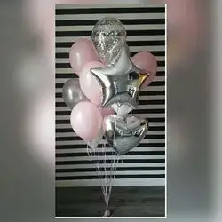 Silver & Pink Heart & Standard Helium Balloon Group – 9 Balloons