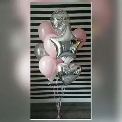 Silver & Pink Heart & Standard Helium Balloon Group – 9 Balloons