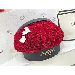 Box Of Red Flowers With Accessories, 130 Flowers