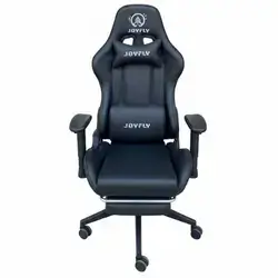 black JOYFLY ergonomic gaming chair with a retractable footrest.