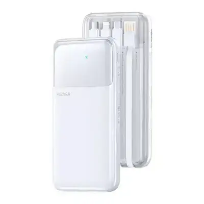 REMAX FCP-1 10000mAh Power Bank LED Digital Display 20W + 22.5W Fast Charging Mobile Charger Built-In Cable - White
