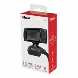 Webcam TRUST/Trust Trino HD Webcam with Microphone, 1280x720, 30 FPS, Universal Stand, USB, Web Camera with Photo Button for Streaming, Video Calling, Skype, Teams, Zoom, PC, Computer, Laptop, Mac - Black