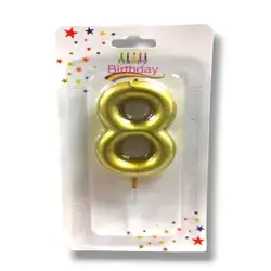 Gold Number 8 Birthday Candle for Cake
