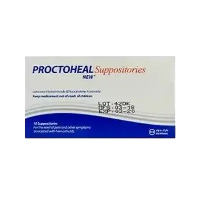 Proctoheal Suppositories (Lidocaine Hydrochloride & Fluocinolone Acetonide) 10 Supp _ Dar Aldawa