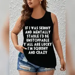 SHEIN Plus Size Tank Top with STABLE I'D BE Letter Print - 4XL