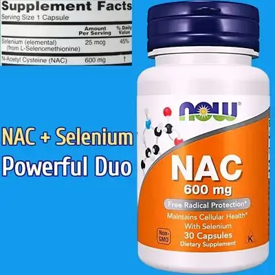 Now Supplements, NAC, N-Acetyl Cysteine, 600 mg, Selenium, 30 Capsules Nac 
