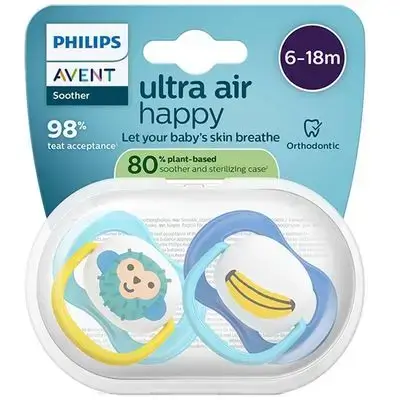 Philips Avent Soother 6-18m Ultra Air Happy Banana and Bugs