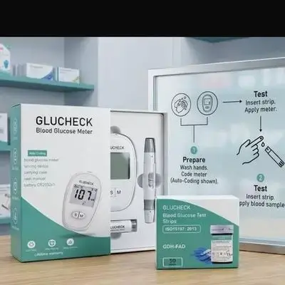 GLUCHECK Blood Glucose Meter with Test Strips (100 Strips / 2 Packs)