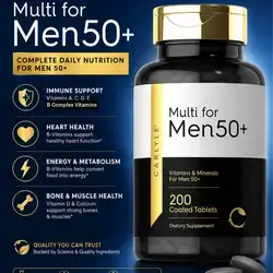 Multivitamin, for Men 50+, B complex, Vitamin D, Magnesium, folate, b6, vitamin E, Calcium, vitamin C, Gluten Free, 200 Tablets multivitamin