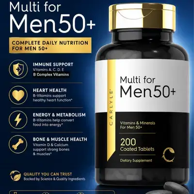 Multivitamin, for Men 50+, B complex, Vitamin D, Magnesium, folate, b6, vitamin E, Calcium, vitamin C, Gluten Free, 200 Tablets multivitamin 