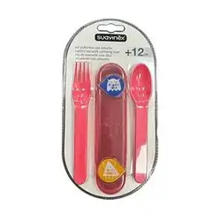 Suavinex cutlery set with carrying case pink