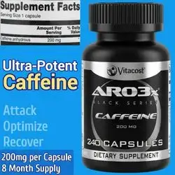 Caffeine, 200mg, 8 Month Supply, ARO3x® Black Series, Energy with No Sugar and Calories, 240 Capsules Caffeine