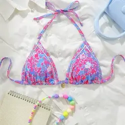Swim Mod Women's Floral Print Spaghetti Strap Bikini Top - Small