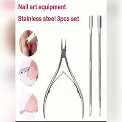 3 Pcs Professional Cuticle Nipper Nail Cuticle Spoon Pusher RemovelNail Trimmer